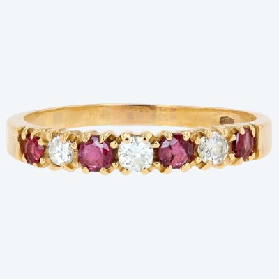 Yellow Gold Ruby And Diamond Half Wedding Band