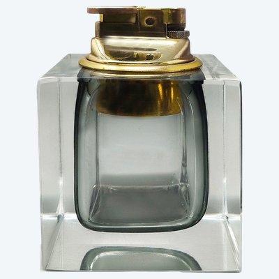 1960s Stunning Grey Table Lighter in Murano Sommerso Glass By Flavio Poli for Seguso