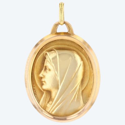 Yellow Gold Virgin Mary Medal Signed By Lasserre