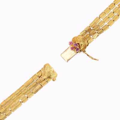 Bracelet ancien or jaune 3 rangs et améthystes