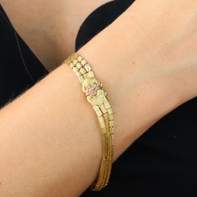 Bracelet ancien or jaune 3 rangs et améthystes