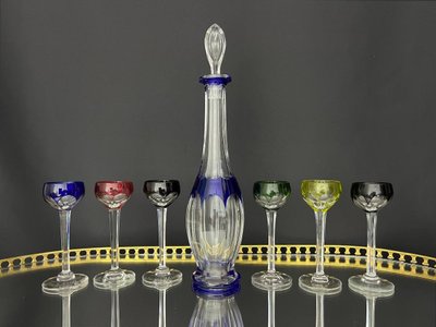 Service à liqueur en cristal taillé et doublé 