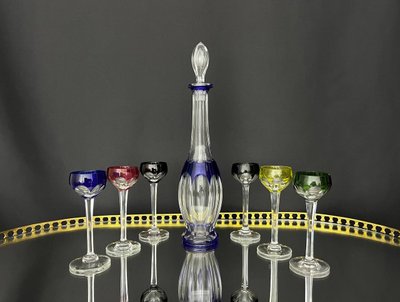 Service à liqueur en cristal taillé et doublé 