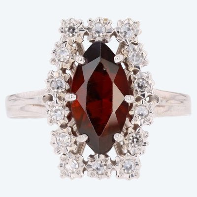 Vintage Ring With A Marquise-cut Garnet And Diamonds