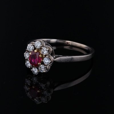 White Gold Ruby And Diamond Daisy Ring