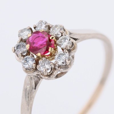 White Gold Ruby And Diamond Daisy Ring