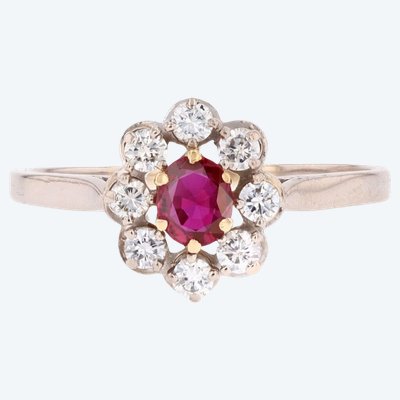White Gold Ruby And Diamond Daisy Ring