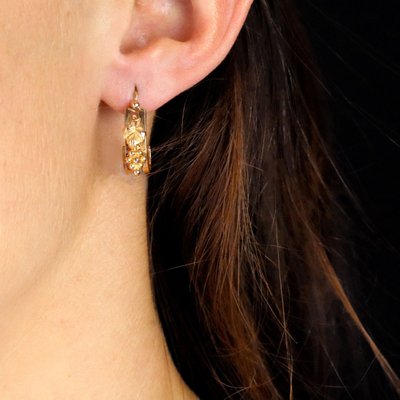 Boucles d'oreilles anciennes grappes et feuilles or rose