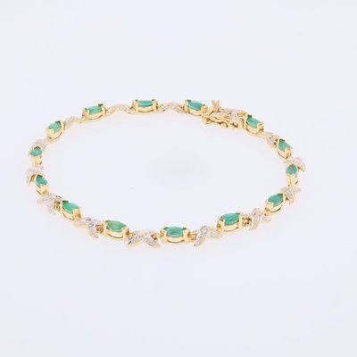 Bracelet ligne émeraudes diamants