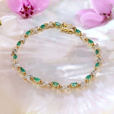 Bracelet ligne émeraudes diamants