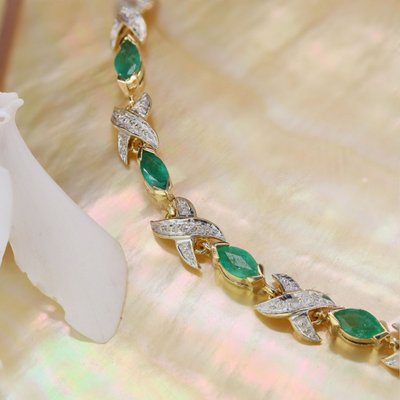 Bracelet ligne émeraudes diamants