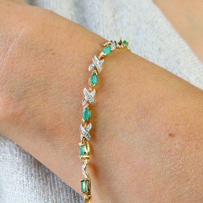 Bracelet ligne émeraudes diamants