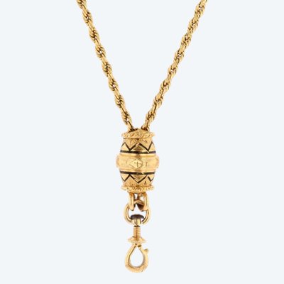 Antique Twisted Chain With A Black-enameled Clasp