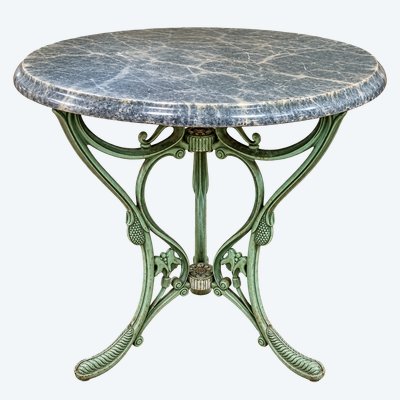Beistelltisch aus Gusseisen im Jugendstil – Ketall – Spanien – Tischplatte aus grauem Marmor
