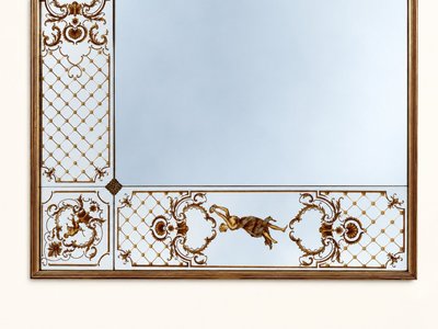 Specchio da Brasserie – Stile Art Nouveau – Vetro Églomisé – Legno Dorato