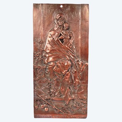 Die Madonna des Olivenbaums – Wandtafel aus Kupfer im Jugendstil, Ende des 19. Jahrhunderts