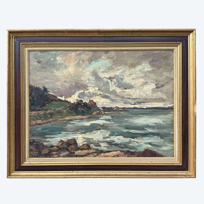 Ölgemälde auf Leinwand, signiert von Robert Leparmentier (1893–1975) und datiert auf 1936, das die Bucht von Paimpol darstellt