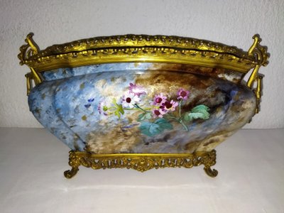 CREIL & MONTEREAU Painted Ceramic Centerpiece Planter, Signed "Guillaume XIX NAPOLEON III"