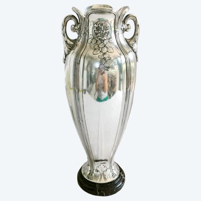 Grande vaso Gallia in metallo argentato stile Art Nouveau, circa 1930, 33 cm