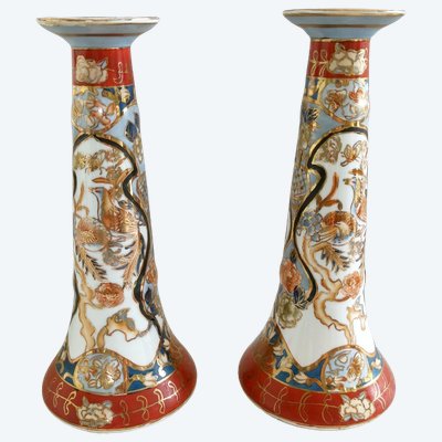 Paire de bougeoirs Japon imari époque Meiji vers 1930