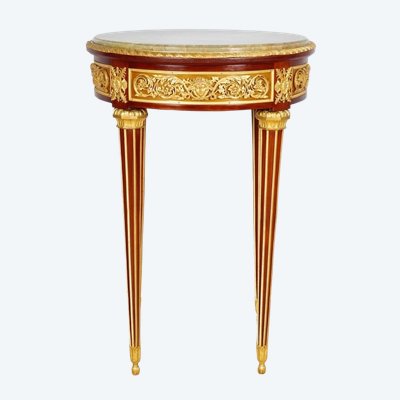 Tavolo con piedistallo in mogano e bronzo dorato in stile Luigi XVI, nello stile di Linke, circa 1880.