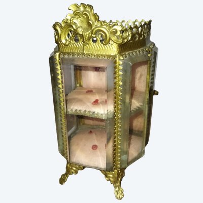 NAPOLEON III Tiered Jewelry Box with Beveled Glass and 19th Century Upholstery