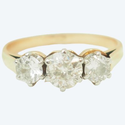Antique trilogy ring in yellow gold, platinum and diamonds