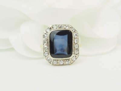 Antique Art Nouveau ring with Verneuil sapphire and diamonds