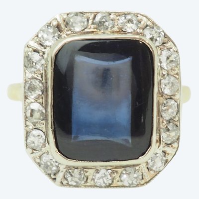 Antique Art Nouveau ring with Verneuil sapphire and diamonds