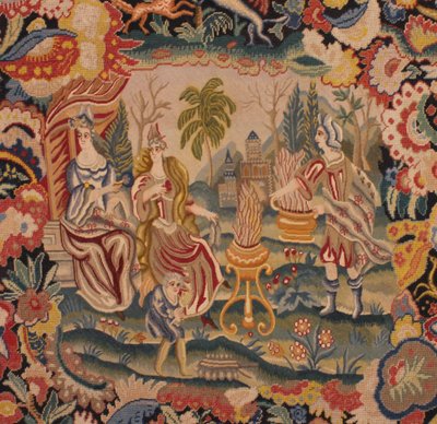 19th-century Brussels Tapestry – Flowering Foliage And A Romantic Scene