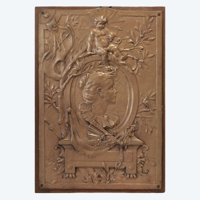 Bronze bas-relief plaque 'portrait of a woman', attributed to Jules Clamagirand (1870-1937)