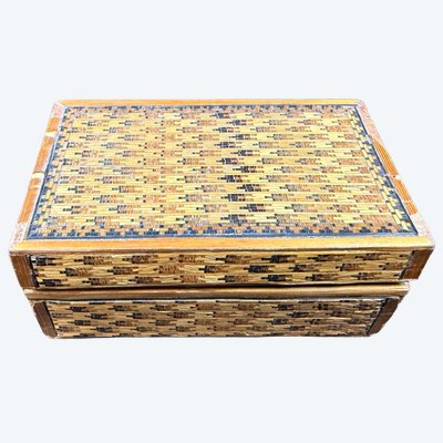 Straw inlay: Stunning "Souvenir de Lugano" pocket box, mid-19th century