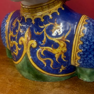 Buste Antique d'Angelo Minghetti, Majolique de Bologne, 19ème siècle, H 27