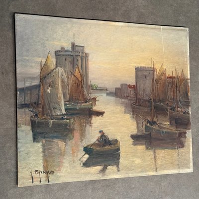 Huile sur panneau par Alexandre Raynaud port de La Rochelle XXe bateaux