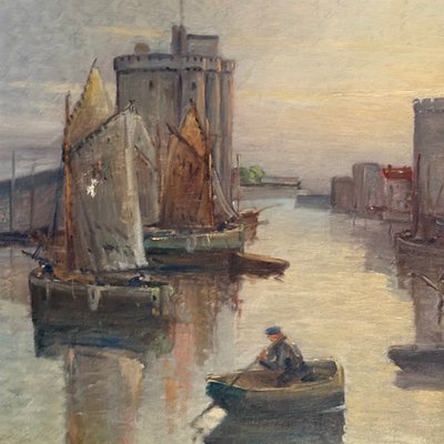 Huile sur panneau par Alexandre Raynaud port de La Rochelle XXe bateaux
