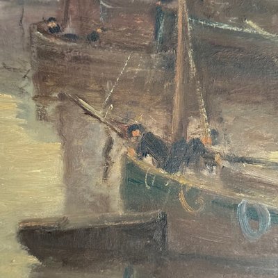 Huile sur panneau par Alexandre Raynaud port de La Rochelle XXe bateaux