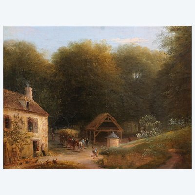 Louis-Auguste LAPITO (attribuito a) 1803-1874 Paesaggio con case, pittura di un maestro antico