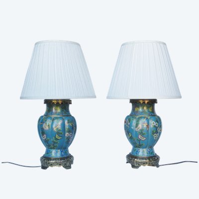 Paire de lampes en émaux cloisonnés, Chine XIXe siècle.