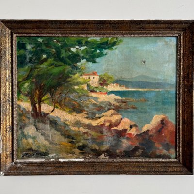 Olio su tela, La Pointe de Bacon ad Antibes, di M. Desgardins
