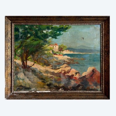 Olio su tela, La Pointe de Bacon ad Antibes, di M. Desgardins
