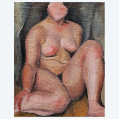 School of Paris circa 1930, Seated Nude, painting of a nude woman