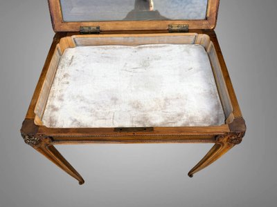 CARVED WALNUT COLLECTOR'S DISPLAY CASE / SIGNED "L. ROUSTAN 1913"