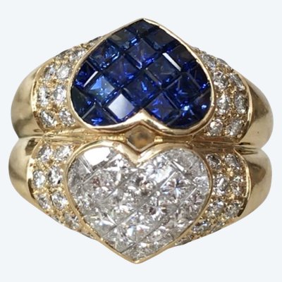 Toi & Moi ring in 18K yellow gold with sapphires and diamonds
