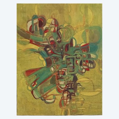 Huile sur toile composition moderne par François de Chabot 1960-70