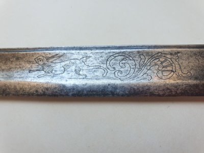 18th Century Hunting Dagger - Silver from the Farmers General - Blade engraved with hunting scenes
