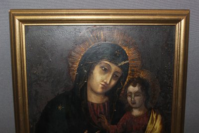 Öl auf Kupfer, Madonna mit Kind, spätes 18. Jahrhundert