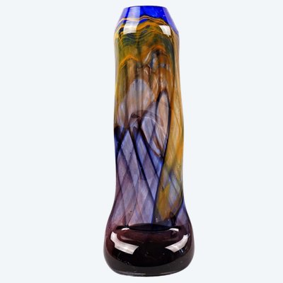 Vaso modernista in vetro multicolore di Anna Ehrner, anni '80.