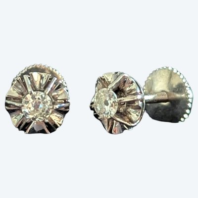 Antike Art-Deco-Diamantohrstecker, Ohrringe mit Schraubverschluss, 18 Karat Gold & Diamanten