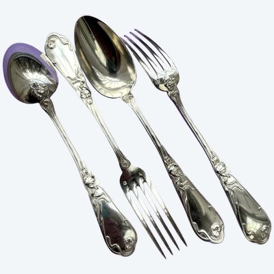 6 coperti da dessert in stile Art Nouveau.