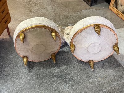 Paire de poufs d’époque Art Déco en bois doré - tabouret 